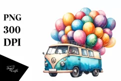 Vibrant Van with Huge Balloons, Transparent PNG Product Image 1