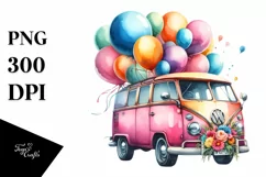 Vibrant Van with Huge Balloons, Transparent PNG Product Image 3