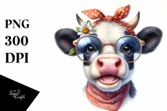 Cow Fancy Bow Cow Portrait | Clipart Product Image 1