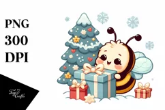 Cute Baby Bee with Gift Box PNG Product Image 3