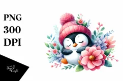 Colorful Watercolor Penguin Sleeping Clipart Product Image 3