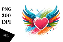 Colorful Heart with Wings, Transparent PNG Product Image 1