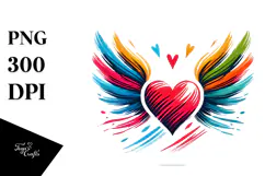 Colorful Heart with Wings, Transparent PNG Product Image 1
