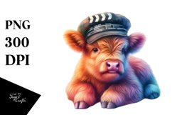 Colorful Baby Highland Cow with Director&#039;s Cap Product Image 1