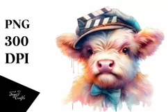 Colorful Baby Highland Cow with Director's Cap Product Image 3