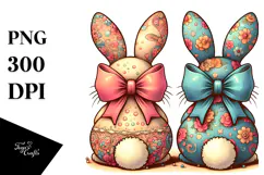 Colorful Vintage Bunnies, PNG Product Image 1
