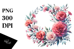 Vibrant Abstract Carnation Wreath, PNG Product Image 1