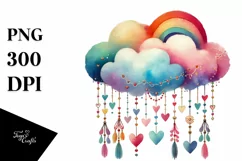 Colorful Boho Cloud with Hanging Hearts PNG Product Image 1