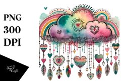 Colorful Boho Cloud with Hanging Hearts PNG Product Image 1