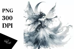 Washed Watercolor Gothic Fairy Dancing PNG Product Image 3