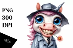 Watercolor Unicorn Raincoat Contempt Goofy Smile | Product Image 1