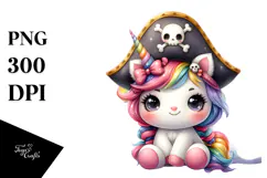 Cute Baby Unicorn as Pirate in Pastel with Rainbow | Clipart Product Image 1