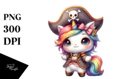 Cute Baby Unicorn as Pirate in Pastel with Rainbow | Clipart Product Image 1
