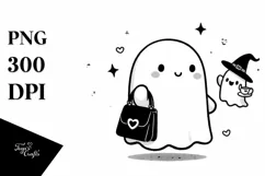 Cute Ghost with Purse Holding Tea PNG Product Image 1