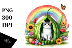 Colorful Watercolor Cat House Clipart\ Product Image 1