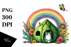 Colorful Watercolor Cat House Clipart Product Image 3