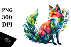 Vibrant Watercolor Fox Made of Plant Leaves PNG Product Image 1