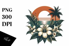 Sublimation Vintage Tropical Flower Sunset Tshirt Clipart Product Image 3