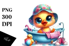 Cute Baby Duck with Bathtub PNG Product Image 1