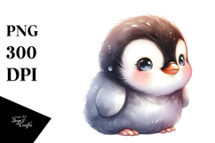 Digital Watercolor Cute Baby Penguin PNG Product Image 1