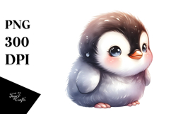 Cute Baby Penguin Watercolor PNG Product Image 1
