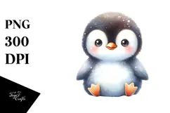 Cute Baby Penguin Watercolor PNG Product Image 1