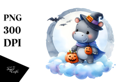 Cute Baby Hippo Halloween PNG Product Image 1
