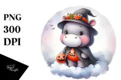 Cute Halloween Baby Hippo PNG Product Image 1