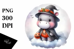 Cute Halloween Baby Hippo PNG Product Image 1