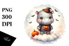 Cute Baby Hippo on Cloud for Halloween PNG Product Image 1