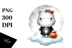 Cute Baby Hippo Dressed for Halloween, Transparent PNG Product Image 1