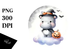 Cute Baby Hippo on Cloud for Halloween PNG Product Image 1
