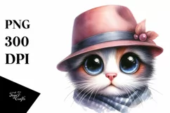 Expressive Shy Cat with Hat Caricature Clipart Product Image 1