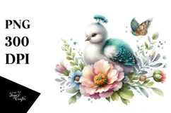 Baby Peacock on Spring Flower, PNG Product Image 1