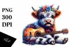 Colorful Baby Highland Cow with Guitar Product Image 1