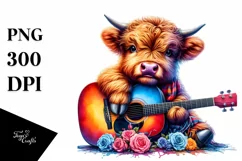 Colorful Baby Highland Cow with Guitar Product Image 3