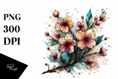 Stained Cherry Blossom Wooden | Sublimation | Clipart Product Image 1
