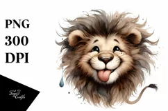 Funny Cute Lion Portrait | Watercolor Clipart Product Image 1