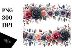 Black Roses Watercolor Horizontal Frame PNG Product Image 1