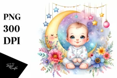 Cute Baby Moon Stars Clipart Product Image 3