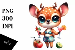 Baby Deer Beach Party with Cocktails | Clipart Product Image 1