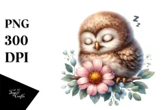 Digital Watercolor Cute Baby Owl PNG Product Image 1