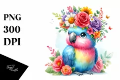 Vibrant Parrot in Cartoon-Style Watercolor | Clipart Product Image 1