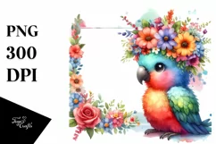 Vibrant Parrot Flower Crown Cartoon Clipart Product Image 3