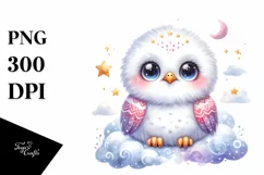 Smiling Baby Snowy Owl Stars Clouds Product Image 3