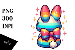 Colorful Retro Bunny with Gliterry Bow PNG Product Image 1