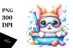 Vibrant Baby Bunny Snorkeling PNG Product Image 1