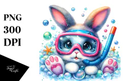 Vibrant Bunny Snorkeling PNG Product Image 1