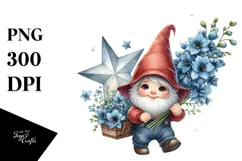 Adorable Gnome with Delphinium PNG Product Image 1