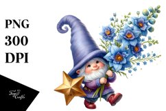 Adorable Gnome with Delphinium PNG Product Image 1